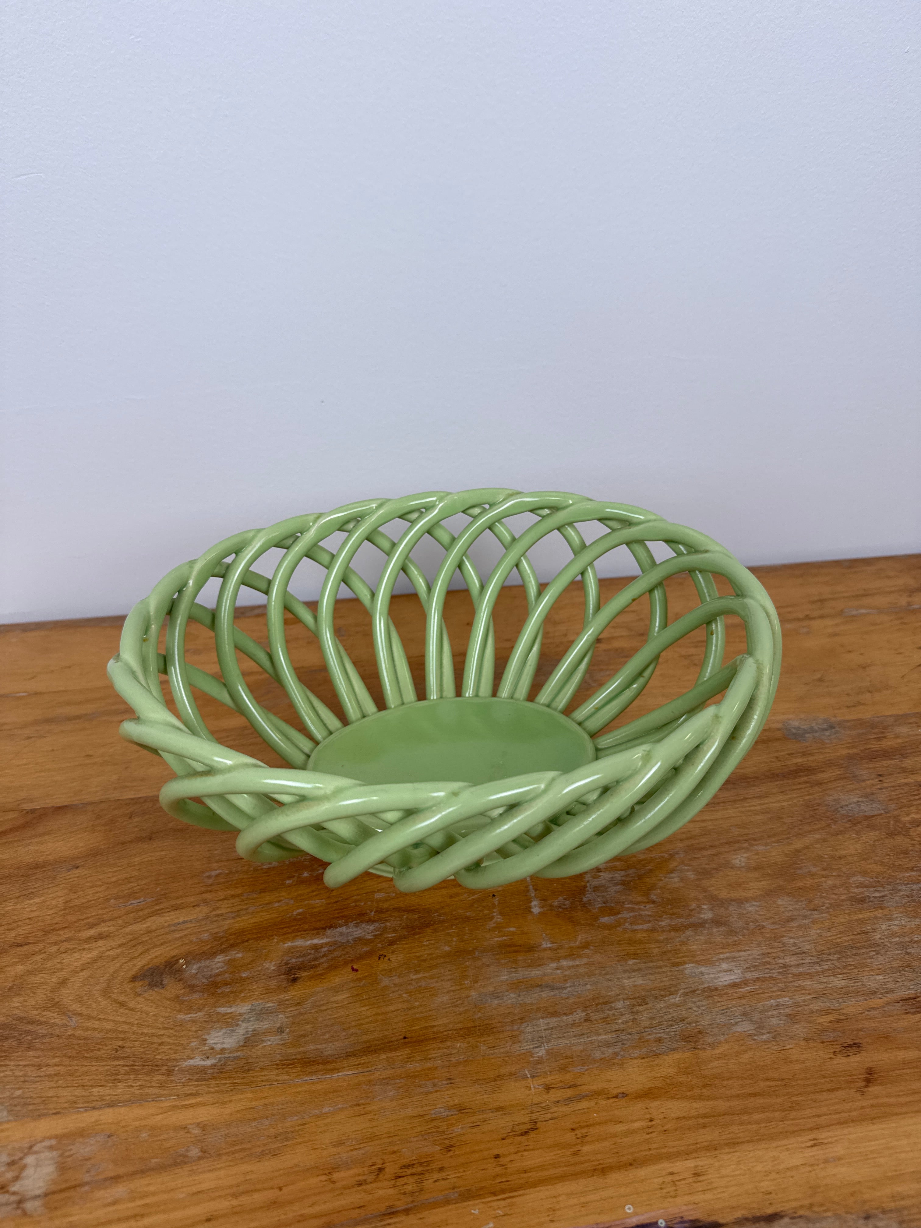 Apple Green Ceramic Basket Bowl
