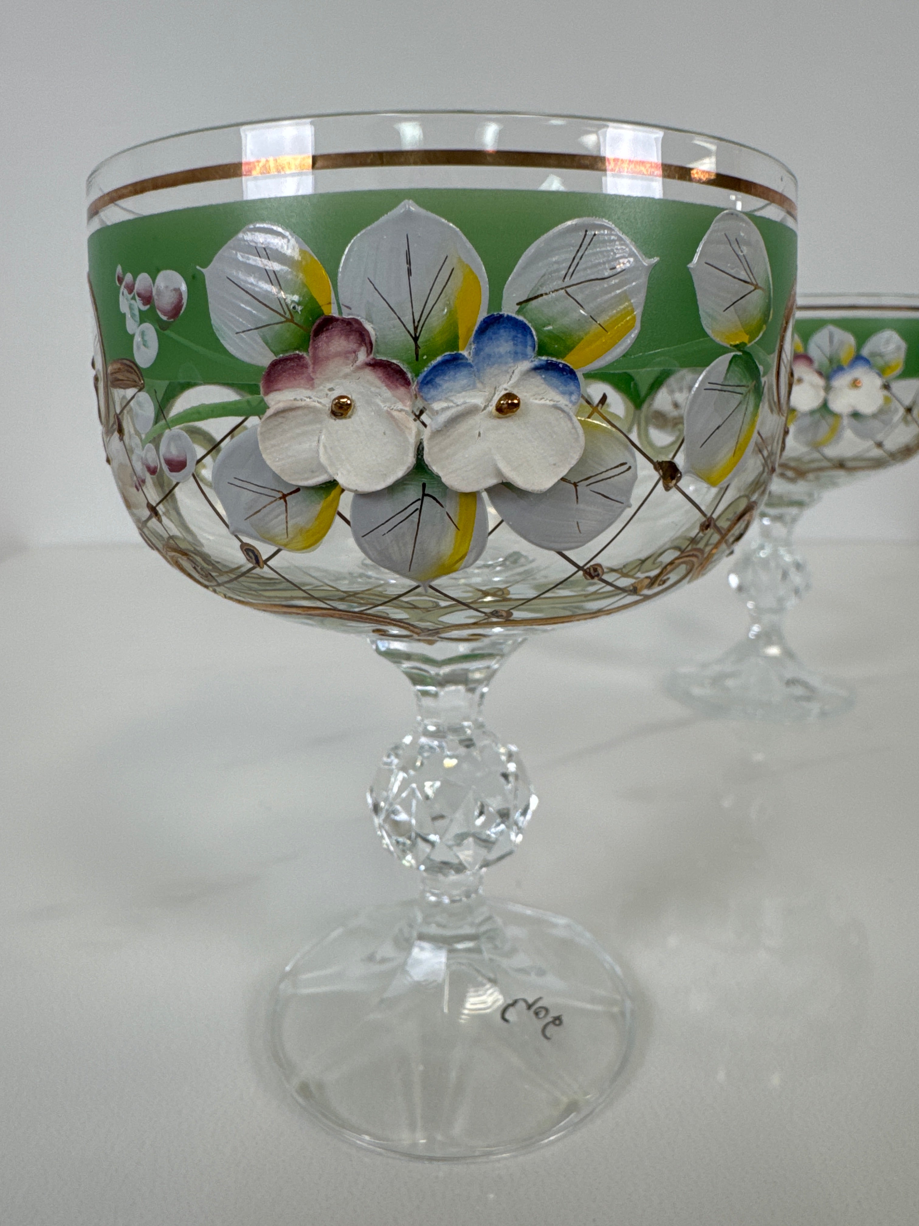 Bohemian Enamelled Crystal Goblets Set of 2