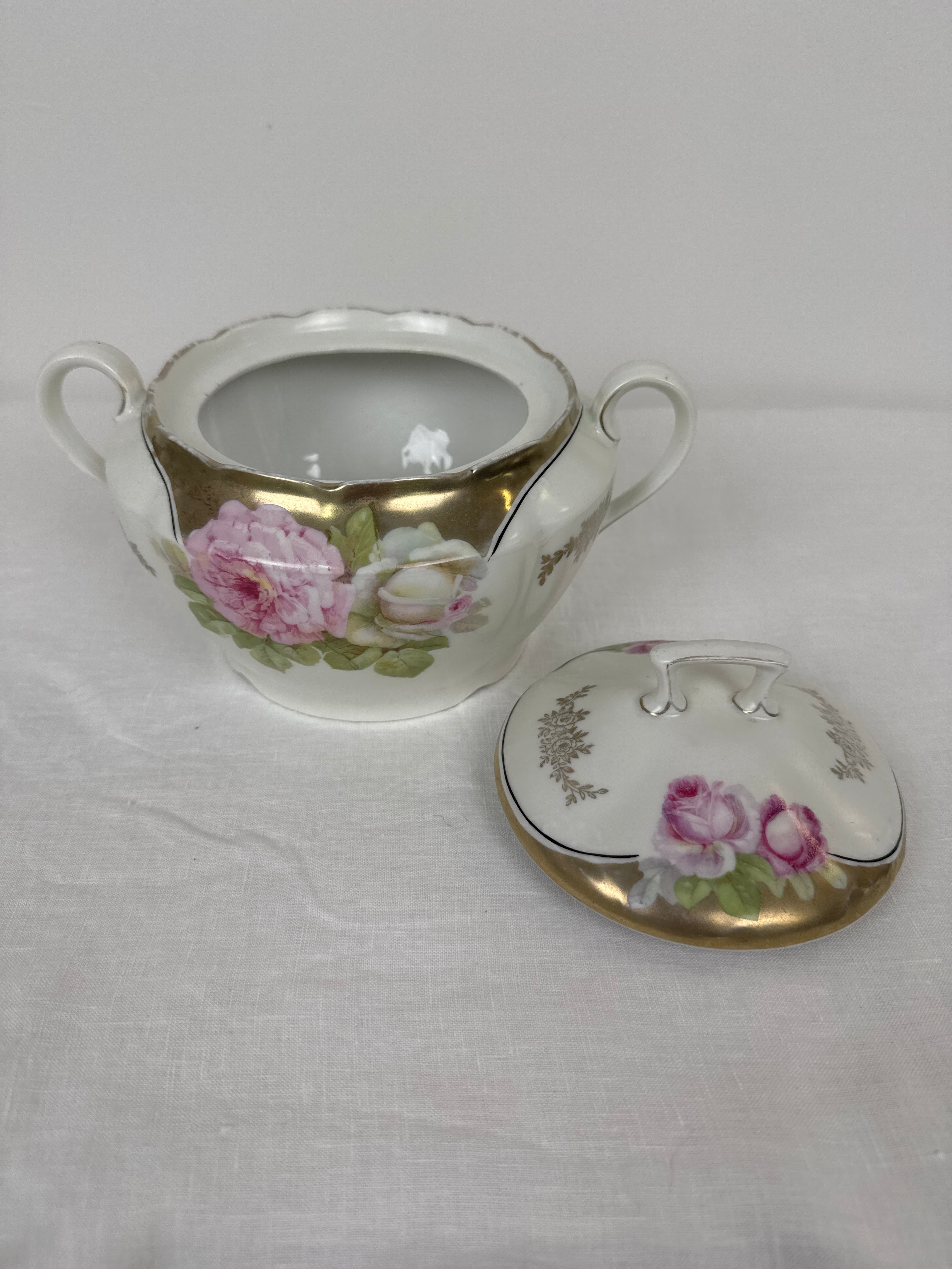 Vintage Floral Lidded Bowl with Handles